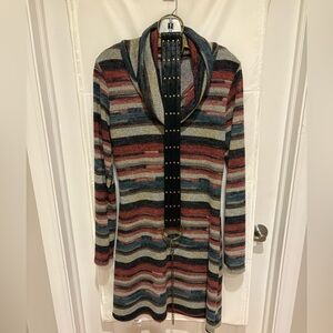 Striped cowl neck sweater dress